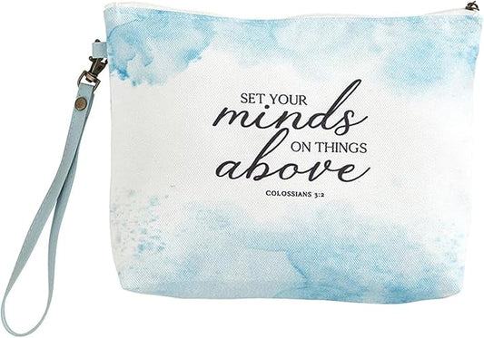 Faithworks Women's Wristlet-Blue Watercolored Cotton Canvas Zippered Bag, Things Above