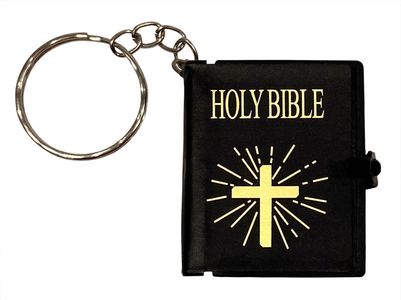 Key Chain-Mini Bible-Black w/Gold Cross