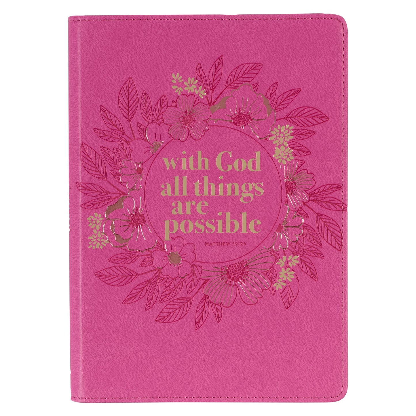 Journal With God All Things Are Possible Matthew 19:26 Wreath Inspirational Scripture Notebook, Ribbon Marker