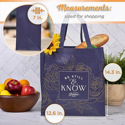 Be Still Navy Reusable Non-woven Shopping Tote Bag - Psalm 46:10