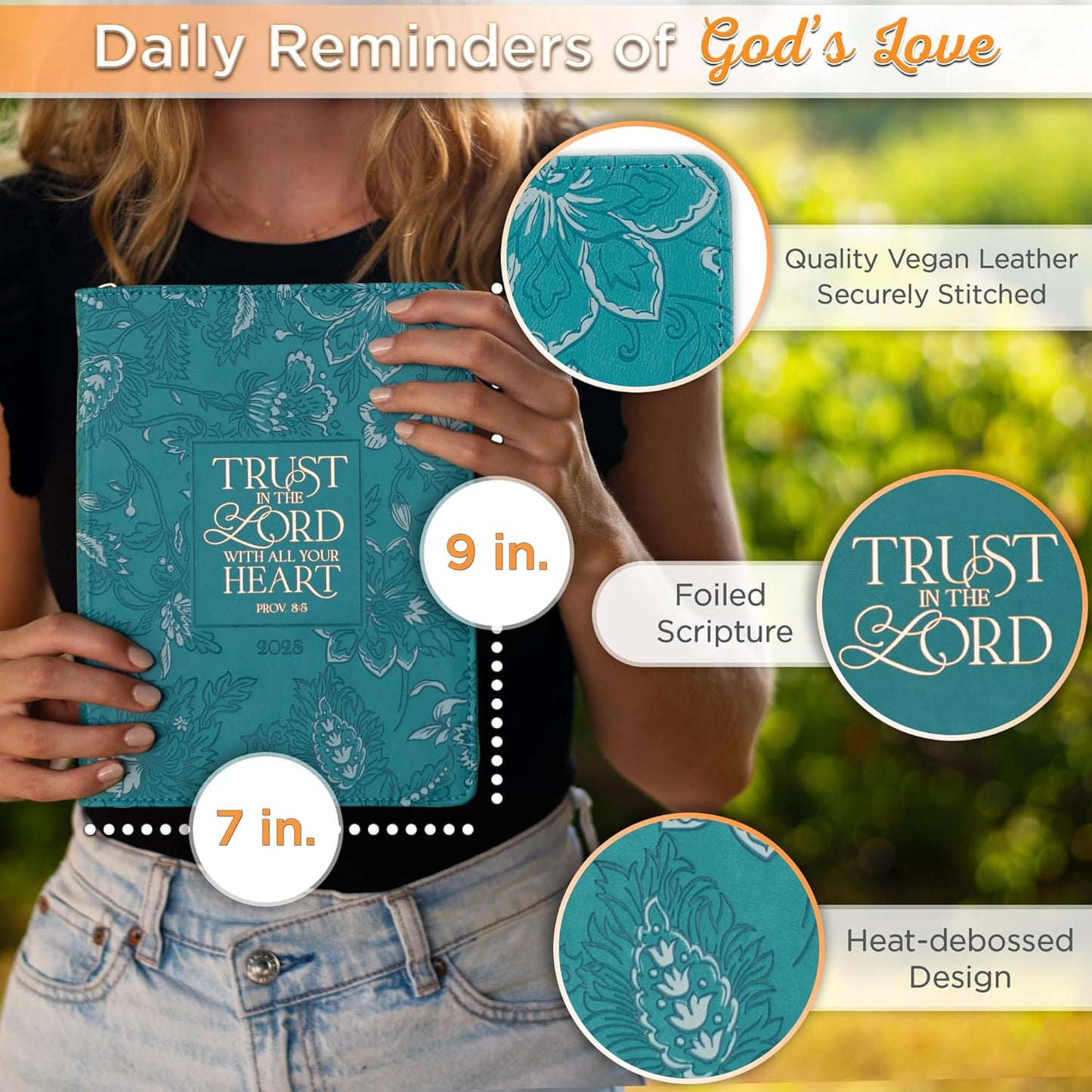 Trust in the Lord Teal Faux Leather 2025 Large 18-month Planner for Women