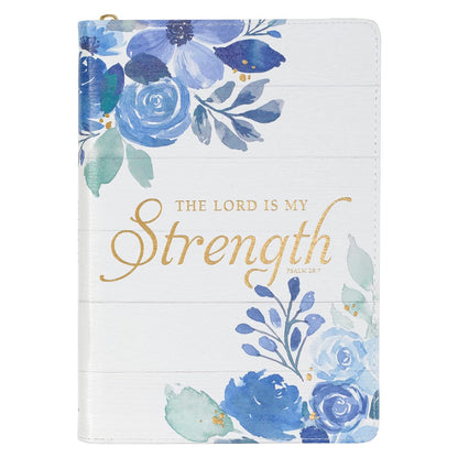 Journal Lord is My Strength Psalm 28:7 Blue Watercolor Floral