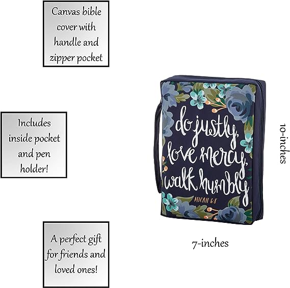 Creative Brands Faithworks - Canvas Bible Cover with Carry Handle French Press Mornings Gifts of Faith Collection, 7 x 10-Inch, Justly - Mercy - Humbly