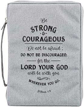 Bible Cover Strong & Courageous Joshua 1:9, Gray Canvas