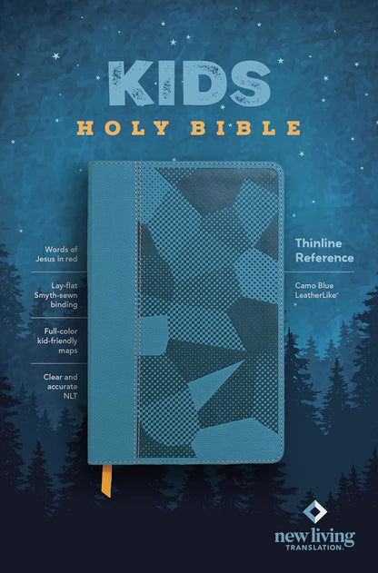 NLT Kids Bible, Thinline Reference Edition (LeatherLike, Camo Blue, Red Letter)