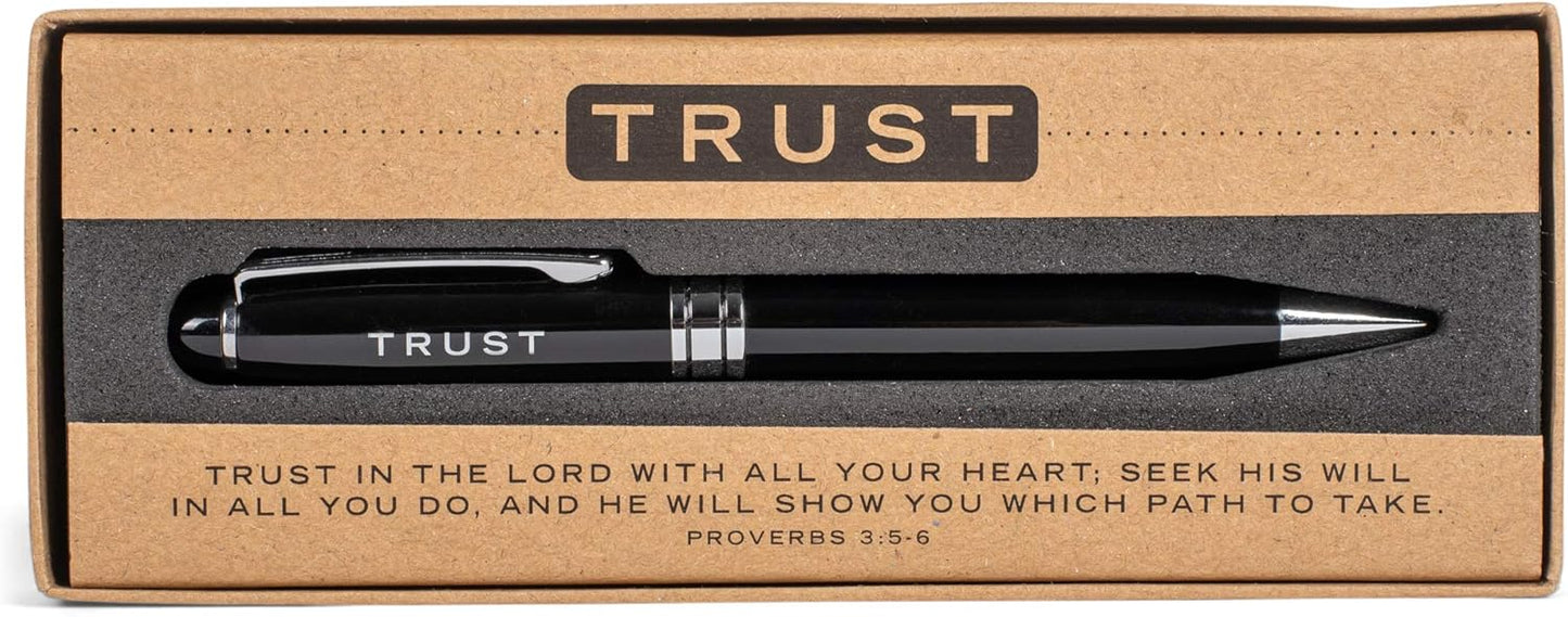 Lighthouse Christian Products Trust Scripture Inspirational Midnight Black 5.5 inch Metal Ballpoint Twist Pen