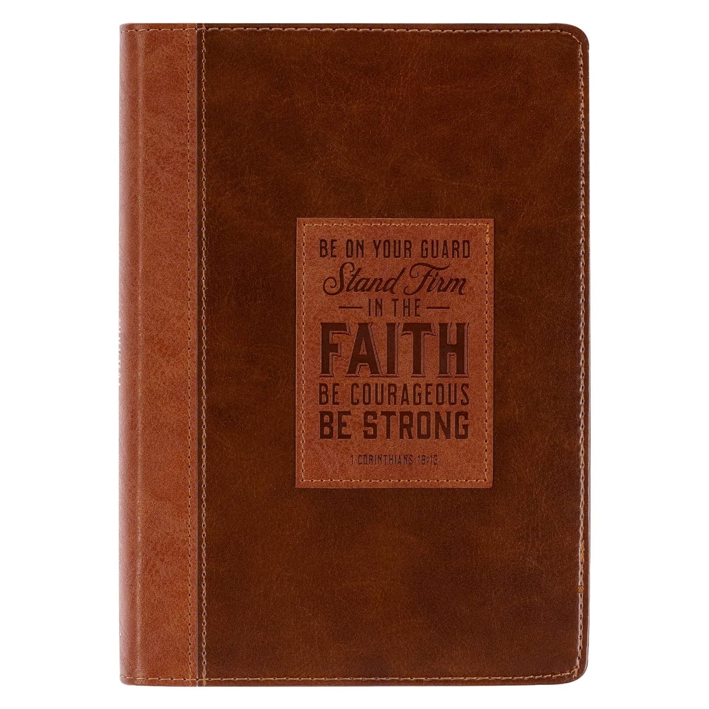 Journal Stand Firm in the Faith 1 Cor. 16:13 Inspirational Scripture Notebook, Ribbon Marker, Brown Faux Leather Flexcover, 336 Ruled Pages