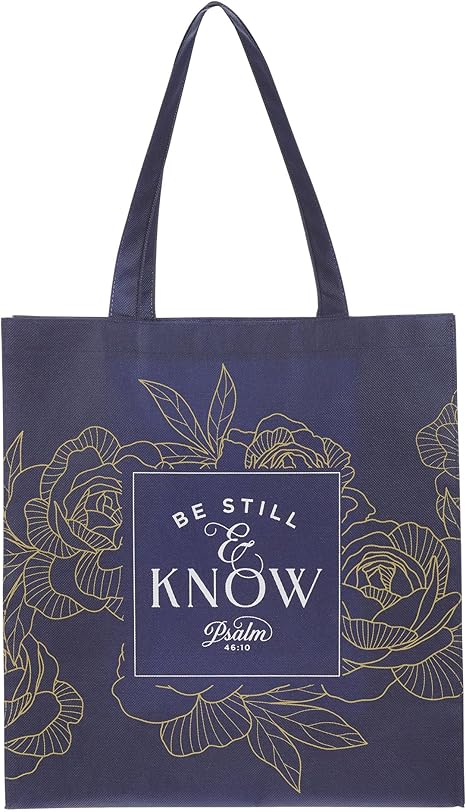 Be Still Navy Reusable Non-woven Shopping Tote Bag - Psalm 46:10