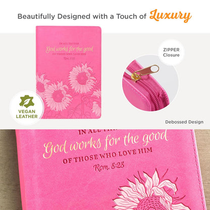 Journal In All Things Romans 8:28 Pink Sunflower