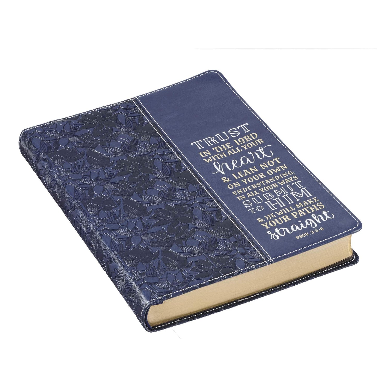 Navy Faux Leather Journal | Trust in the Lord Proverbs 3:5 Bible Verse | Flexcover Inspirational Notebook w/Ribbon and Lined Pages
