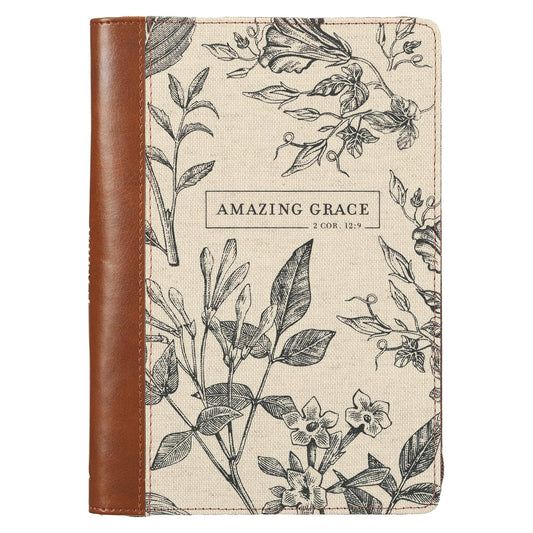 Journal Brown/Cream Floral Printed Amazing Grace 2 Cor. 12:9