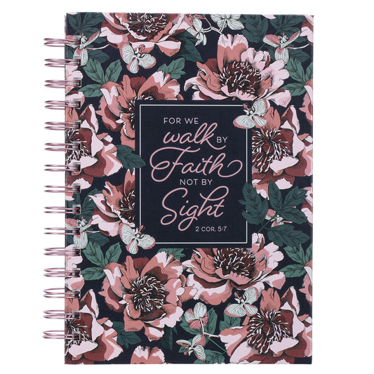 Journal w/Scripture for Women Walk by Faith 2 Cor. 5:7 Navy Blue 192 Ruled Pages, Large Hardcover Notebook, Wire Bound
