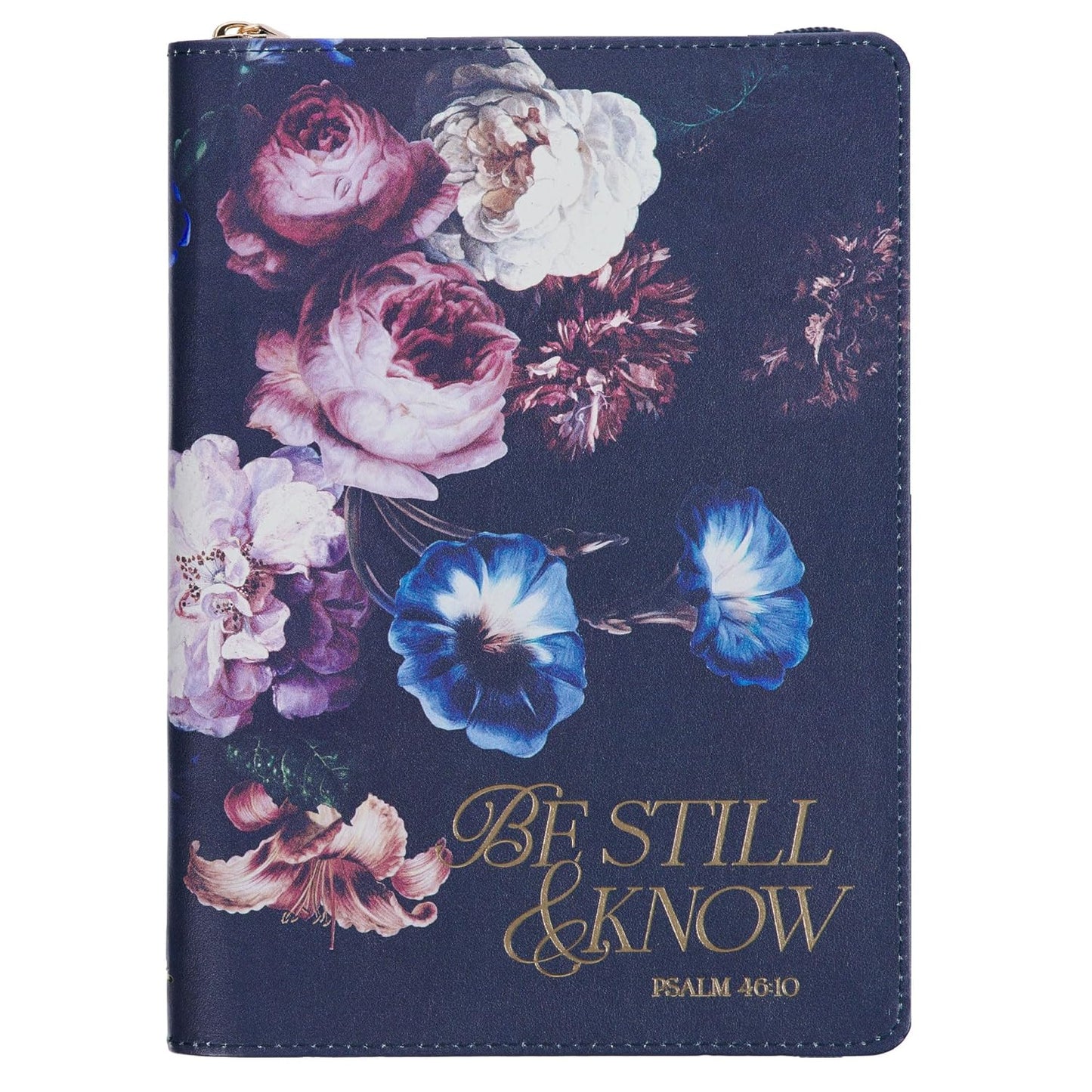 Navy Blue Vegan Leather Zipped Journal, Inspirational Women’s Notebook