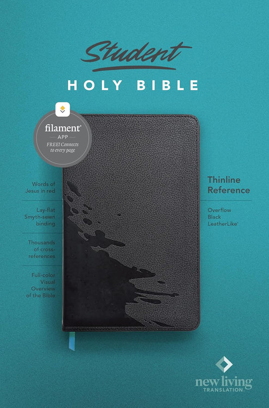 NLT Student Bible, Thinline Reference, Filament Enabled (LeatherLike, Overflow Black, Red Letter)