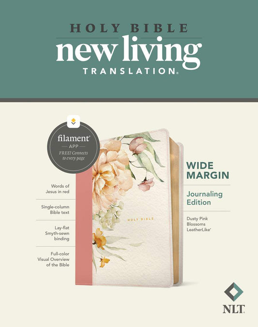 NLT Wide Margin Bible, Filament-Enabled Edition (LeatherLike, Dusty Pink Blossoms, Red Letter)