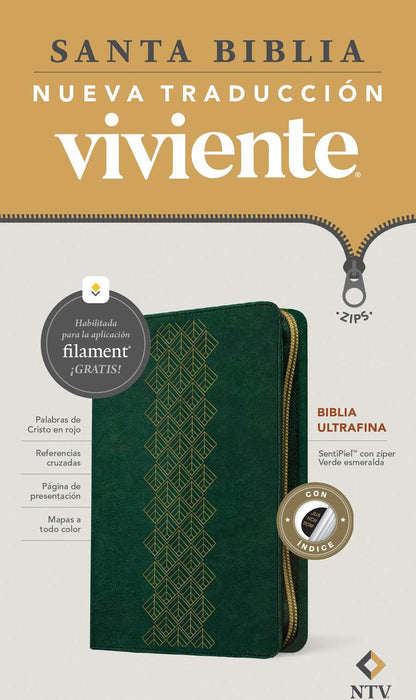 Biblia ultrafina NTV con cierre, Esmeralda con Filament