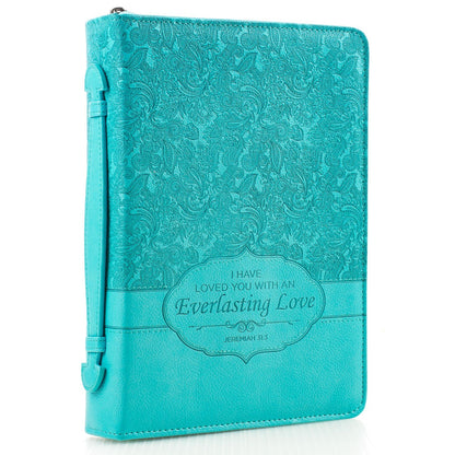 Everlasting Love Turquoise Faux Leather Fashion Bible Cover - Jeremiah 31:3