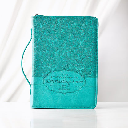 Everlasting Love Turquoise Faux Leather Fashion Bible Cover - Jeremiah 31:3