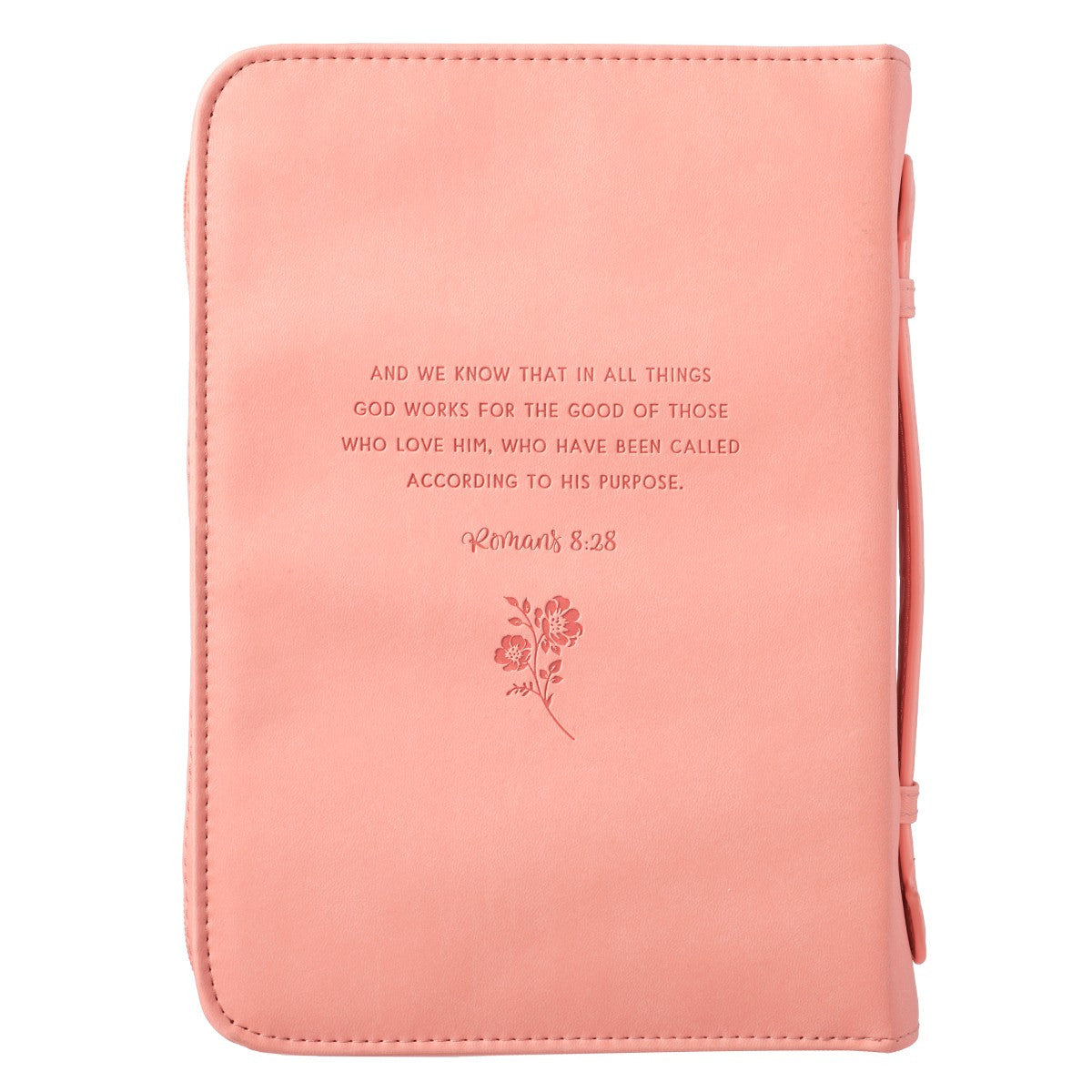He Works All Things for Good Peach Floral Faux Leather Fashion Bible Cover - Romans 8:28