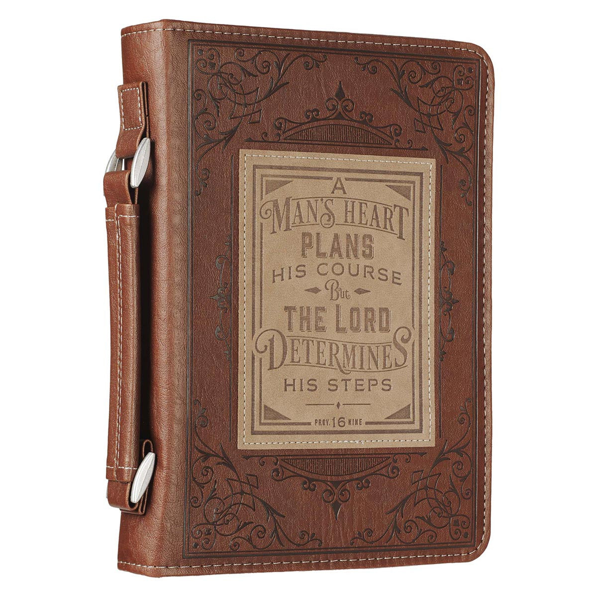 A Man's Heart Brown Faux Leather Classic Bible Cover - Proverbs 16:9
