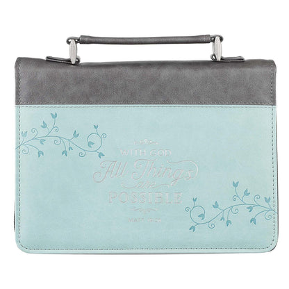 All Things Are Possible Light Blue Faux Leather Fashion Bible Cover - Matthew 19:26