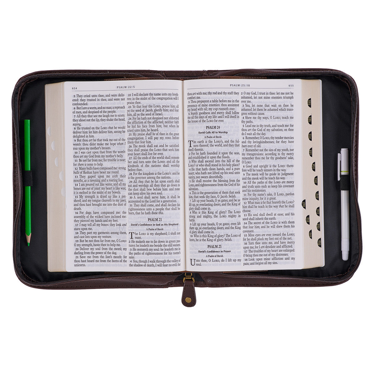 Do Not Be Afraid Two-tone Toffee and Chocolate Brown Faux Leather Bible Cover – Joshua 1:9