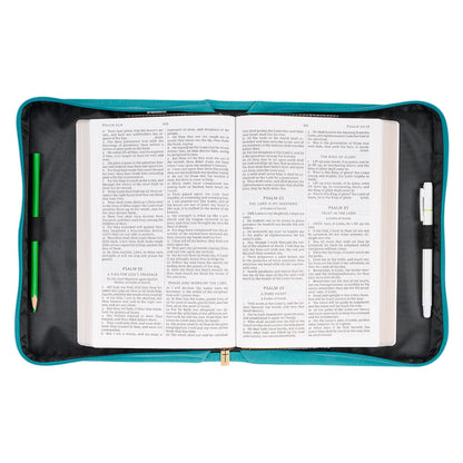 Strength & Dignity Teal Faux Leather Fashion Bible Cover - Proverbs 31:25