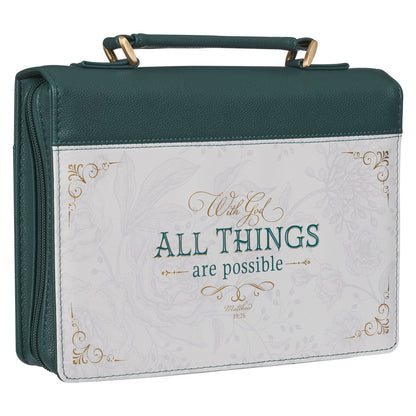 All Things are Possible Teal Tourmaline Faux Leather Fashion Bible Cover - Matthew 6:19
