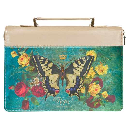 Hope Butterfly Teal Faux Leather Fashion Bible Cover - Isaiah 40:31