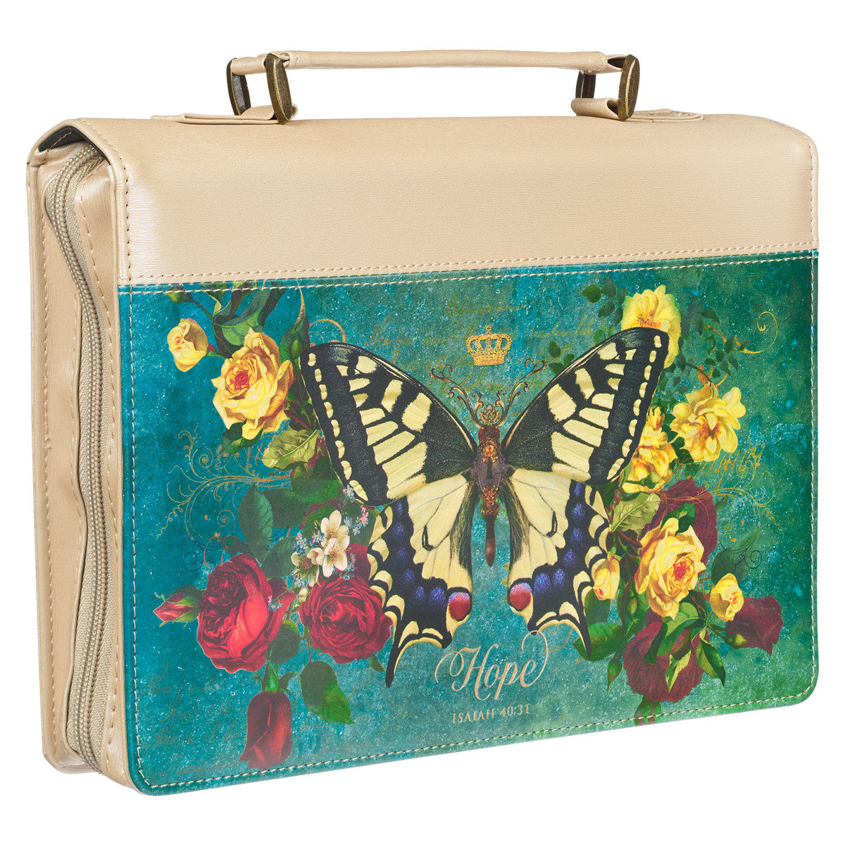 Hope Butterfly Teal Faux Leather Fashion Bible Cover - Isaiah 40:31