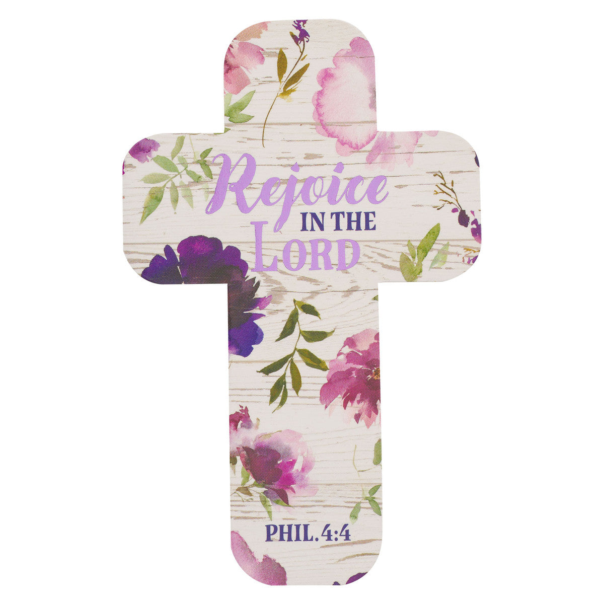 Rejoice in the Lord Puprle Floral Cross Bookmark - Philippians 4:4