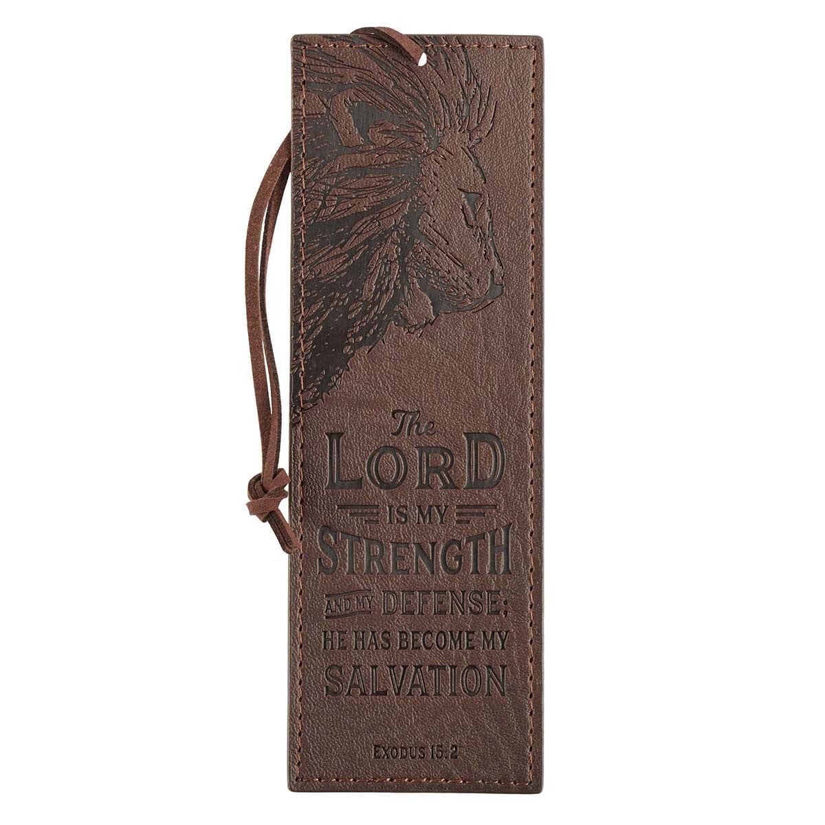 The LORD Is My Strength Brown Faux Leather Bookmark - Exodus 15:2