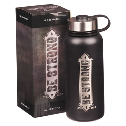 Be Strong Black Stainless Steel Water Bottle - Joshua 1:9