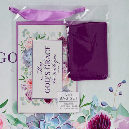 May God's Grace Be With You Purple Succulent Large Landscape Gift Bag with Card - Colossians 4:18