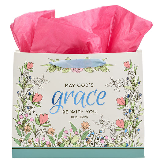 God's Grace Blue Floral Large Landscape Gift Bag and Card Set - Hebrews 13:25