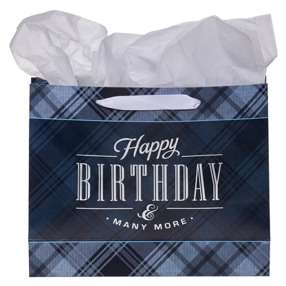 Charcoal and Black Happy Birthday Large Landscape Gift Bag Set with Card