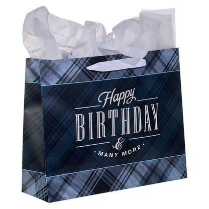 Charcoal and Black Happy Birthday Large Landscape Gift Bag Set with Card