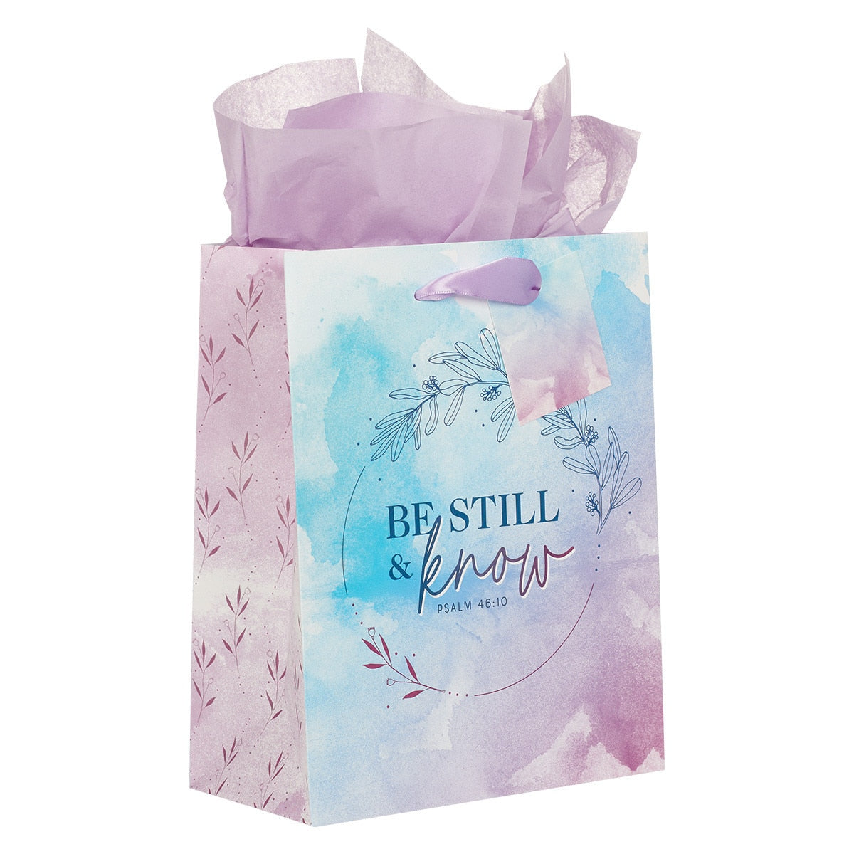 Be Still & Know Lilac and Blue Watercolor Medium Gift Bag - Psalm 46:10