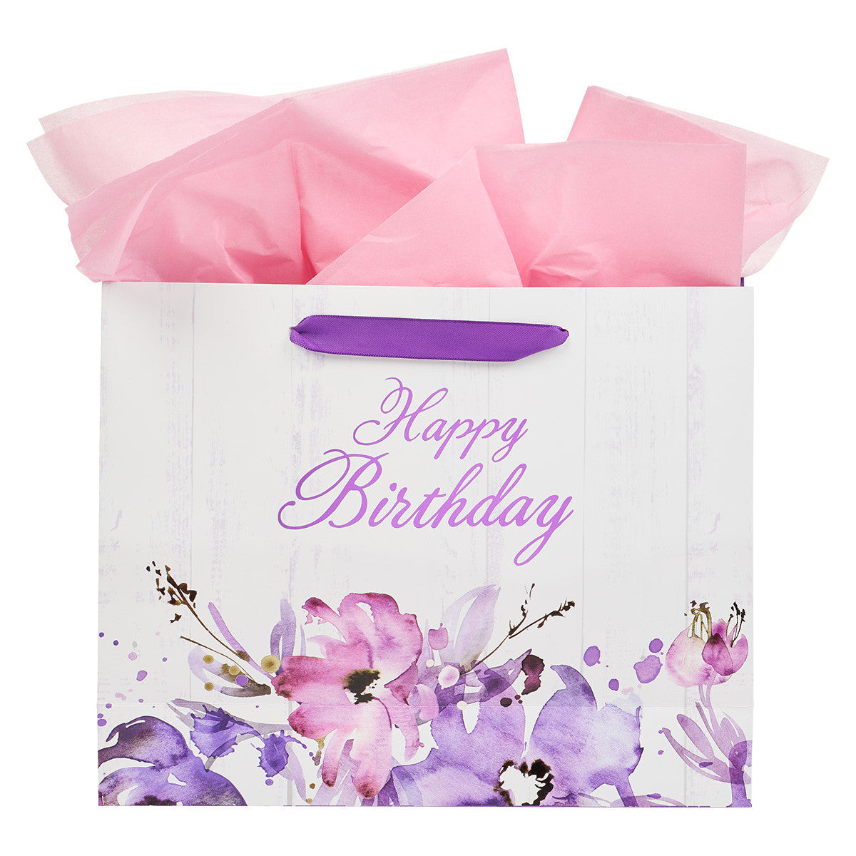 Happy Birthday Purple Floral Large Landscape Gift Bag and Card Set