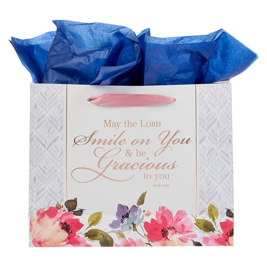 Smile and Be Gracious to You Floral Large Landscape Gift Bag and Card Set - Numbers 6:25