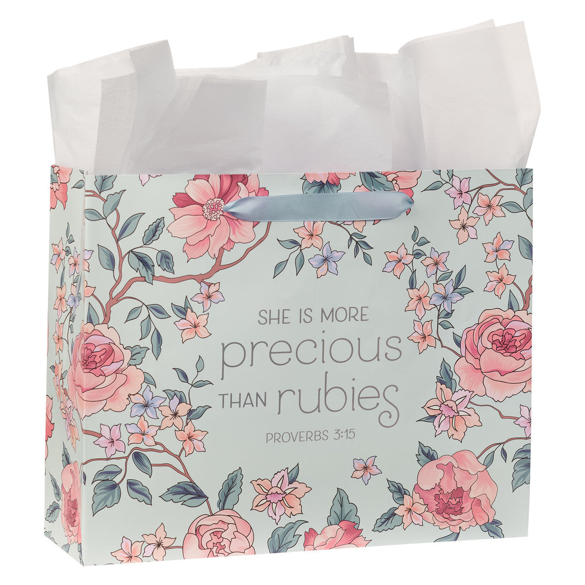 More Precious Than Rubies Pink Floral Large Landscape Bag with Card - Proverbs 5:13
