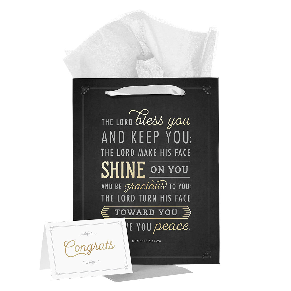 Bless You and Keep You Black and Gold Large Portrait Gift Bag with Card - Numbers 6:24-26