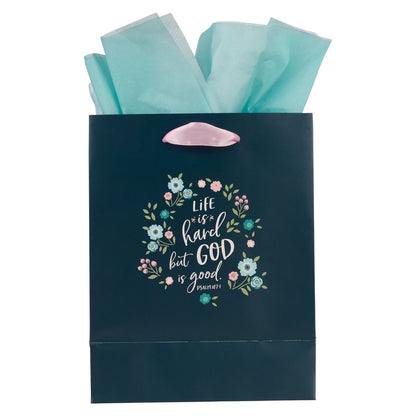 Let's Celebrate Blue Floral Medium Gift Bag - Psalm 107:1