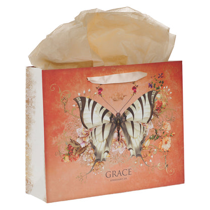 Grace Butterfly Orange Large Landscape Gift Bag with Card Set - Ephesians 2:8