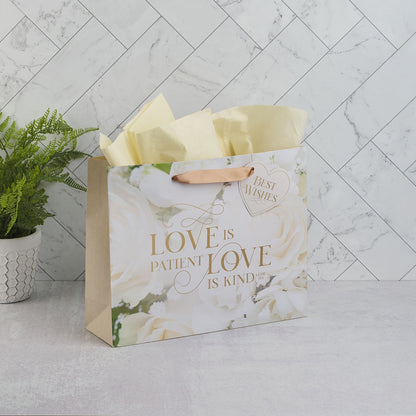 Love White Rose Large Landscape Gift Bag - 1 Corinthians 13:4