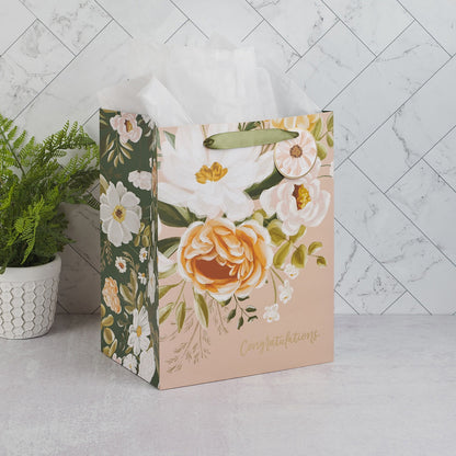 Sophia Peach Floral Large Portrait Gift Bag