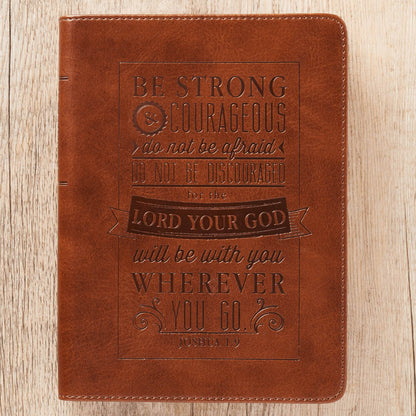 Be Strong and Courageous Saddle Tan Handy-sized Faux Leather Journal - Joshua 1:9