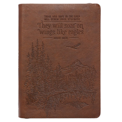 Soar Brown Faux Leather Classic Journal with Zipped Closure - Isaiah 40:31