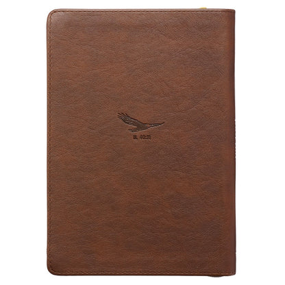 Soar Brown Faux Leather Classic Journal with Zipped Closure - Isaiah 40:31