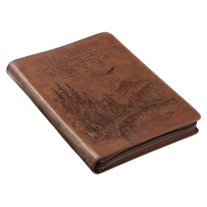 Soar Brown Faux Leather Classic Journal with Zipped Closure - Isaiah 40:31